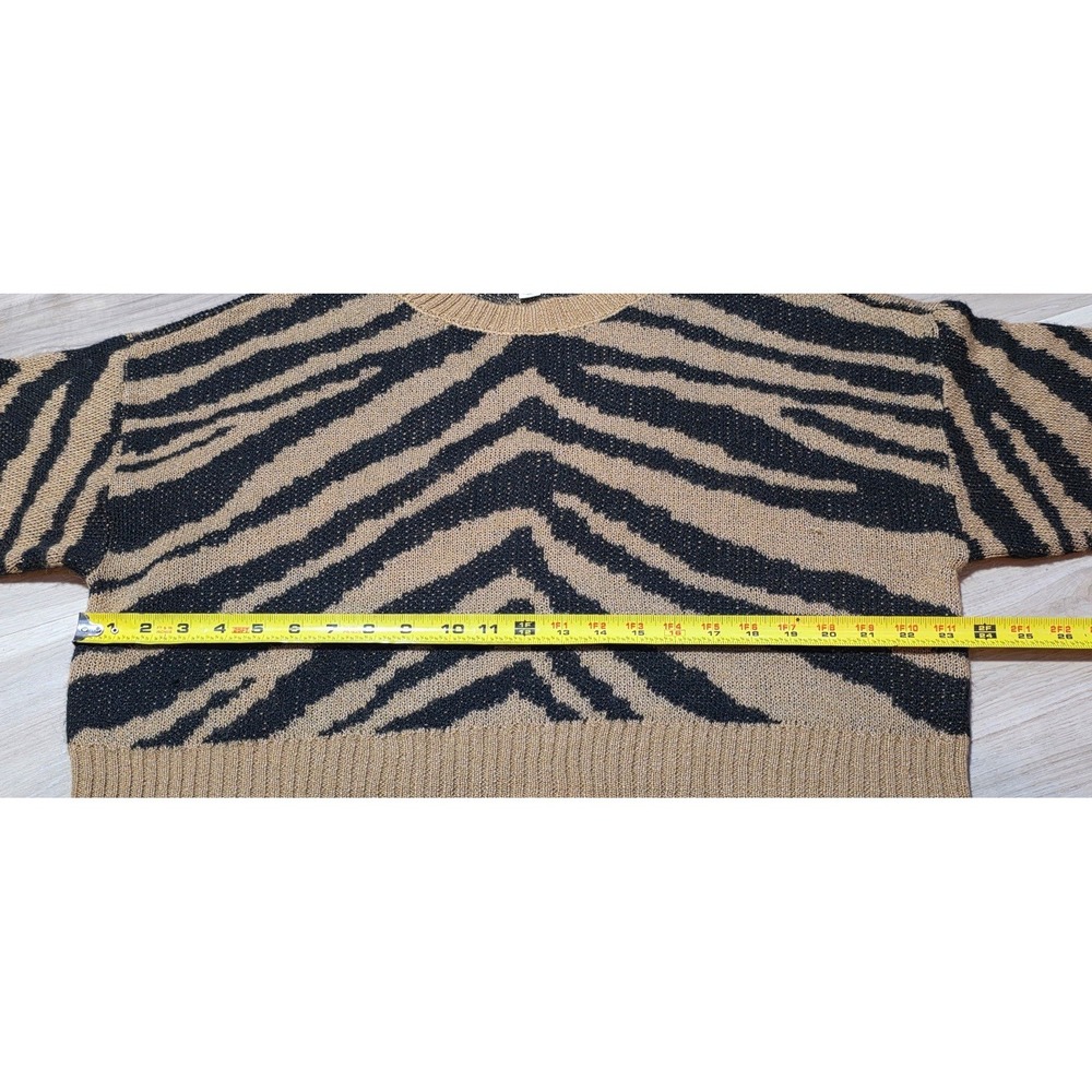 American Eagle Zebra Sweater Animal Print Cropped Knit Pullover Medium Tan Black - Picture 5 of 6